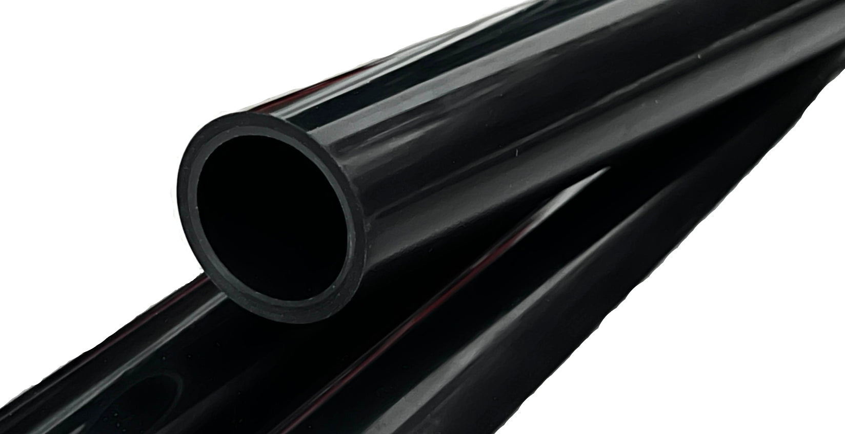 Black plastic tube on a textured white background